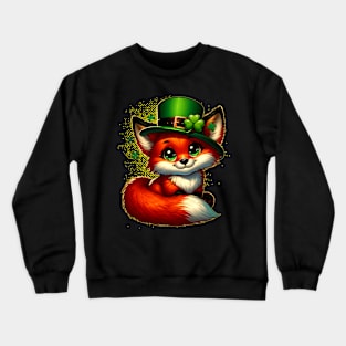 St. Patrick's Day Cute Fox in Green Hat with Shamrock Decoration Crewneck Sweatshirt